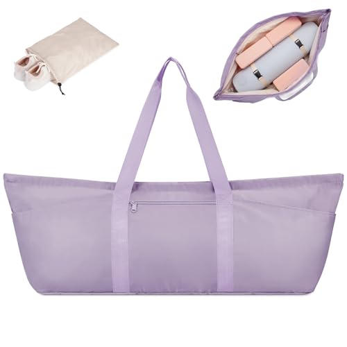 sportsnew Large Yoga Mat Bag Trolley Sleeve Gym Carrier Shoe Bag Wet Pocket | water-resistant fabric, large capacity,wide full-zip opening,separate shoe bag,2 yoga mat holder straps,multi-pocket storage - color: Purple