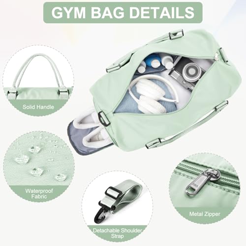 Gym Bag Womens with Shoes Compartment Travel Duffel Bag Mint Green - color: B16-Mint Green+Toiletry Bag