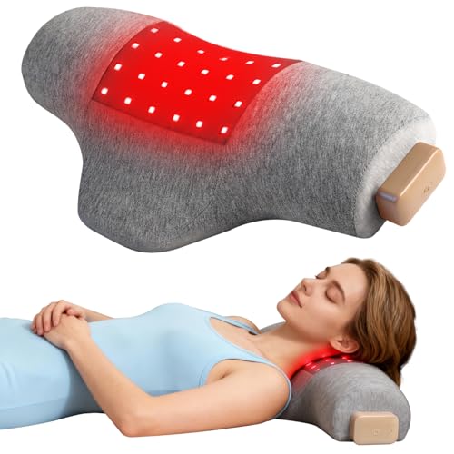 Portable Red Light Therapy Neck Pillow with Infrared, Cervical Spine Pain Relief for Joint Stiffness, Cordless for Home & Travel