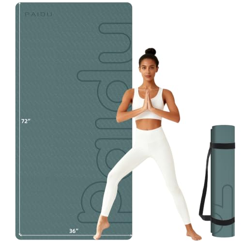 PAIDU Large Yoga Mat, 72"x36"x2/5" POE Non-Slip Exercise Mat | 10MM Thick, POE, non‑slip, ideal for home gym, yoga, pilates, fitness & floor use - color: Deepgreen - LOGO