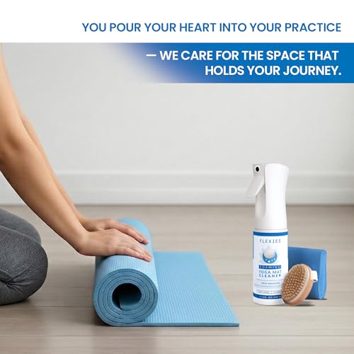 Flexies Foaming Yoga Mat Cleaner Spray Kit, Plant Based Non Toxic Mat Cleaner with Brush and Microfiber Cloth, Yoga Essentials for Women and Men, Pilates Mat Care, Fragrance Free - color: Fragrance Free