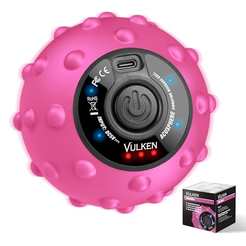 Vulken 4 Speed High Intensity Vibrating Massage Ball with USB Charging for Muscle and Deep Tissue, Plantar Fasciitis Pain Relief, Myofascial Release and Trigger Point Treatment for Back - color: Pink (Usb Charging)