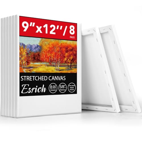 ESRICH Stretched Canvas for Painting, 8 Pack 9x12 Inch Canvas Value Pack,Primed Acid-Free Cotton Blank Canvases, Painting Canvas for Oil & Acrylic Paint. - size: 9X12IN 8 Packs