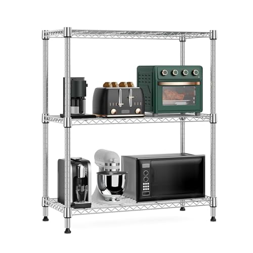 M MZG 750 lbs 3 Tier Storage Rack Metal Wire Shelving Unit, Storage Standing Shelf Organizer for Laundry Bathroom Kitchen Pantry Closet Garage Basement Utility Room, Chrome 13.8" D x 29.5" W x 35.5" H - color: Chrome, size: 3 tier 13.8" D x 29.5" W x 35.5