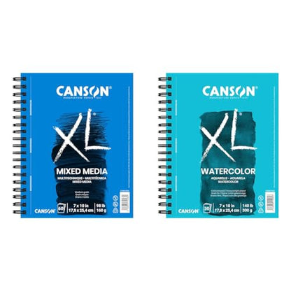 Canson XL Series Mixed Media Pad 60 Sheets with Watercolor Paper Pad 30 Sheets, 7x10 inches - size: 7x10, style: Mixed Media + Watercolor Paper, 30 Sheets