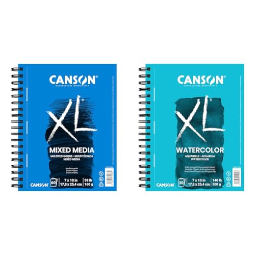 Canson XL Series Mixed Media Pad 60 Sheets with Watercolor Paper Pad 30 Sheets, 7x10 inches - size: 7x10, style: Mixed Media + Watercolor Paper, 30 Sheets