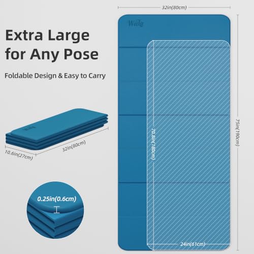 Foldable Yoga Excercise Mat 71"L x 24"W, Odourless Light Weight POE Mat For Home Fitness and Gym Workouts, 1/4 inch Non-slip design for All Types of Yoga Pilates - color: Blue, size: 75"Lx32"W
