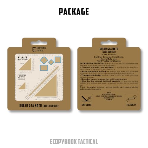 Ecopybook Flexible GTA NATO Army Protractor, Square Map Military Protractor for Land Navigation, 125x125mm, Matte Anti-Glare Army Coordinate Scale