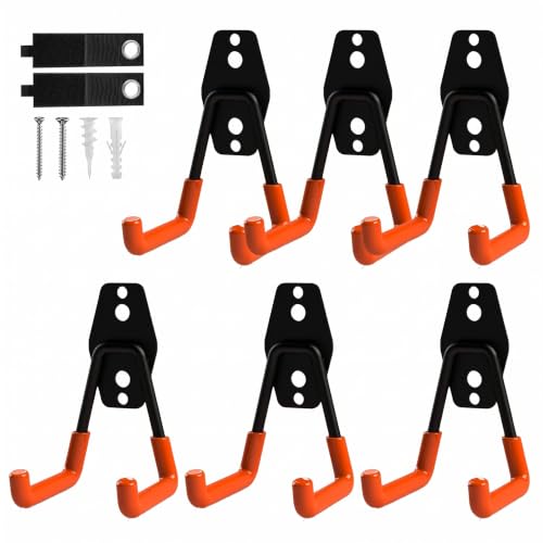 6-Pack Small Square Heavy Duty Garage Hooks, Ideal for Hanging Ladders, Bikes, Tools, Garage, Garden, Basement, Shed, Utility Room Storage (Orange) - color: Orange, size: Small Square-6pcs