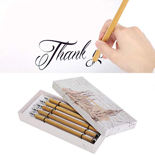 AYNEFY Comic Dip Pen Set, 5Pcs Wooden Handle Calligraphy Dip Pen Set with 5 Nibs Artist Cartoon Pen Set Cartoon Painting Tool Manga Dip Pen Signature Pen (1-5 nib set) - size: 1-5 nib set