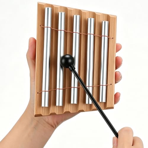 5 Tone Chime With Mallet, Hand Bell Chime For Mindfulness Meditation Relaxation, Stress Anxiety Relief, Yoga, Prayer, Teacher Classroom Management Tools, Sound Therapy Instrument