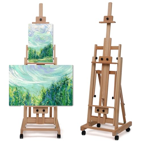 Foldable Large H-Frame Easel, Multi-Functional Adjustable Artist Easel, Large Easel for Painting, Adjustable in Angle and Height, Capable of Accommodating Two Canvases and Sketches, Home Art Creation