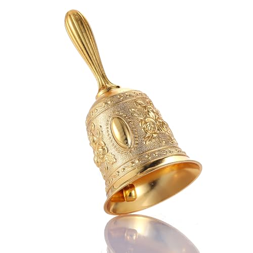 Super Loud Brass Hand Call Bell for Dinner & Seniors Bedside-Gold - color: Gold