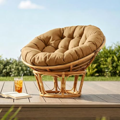 47" Round Tufted Floor Cushion, Thick Meditation Papasan with Ties - color: Light Brown
