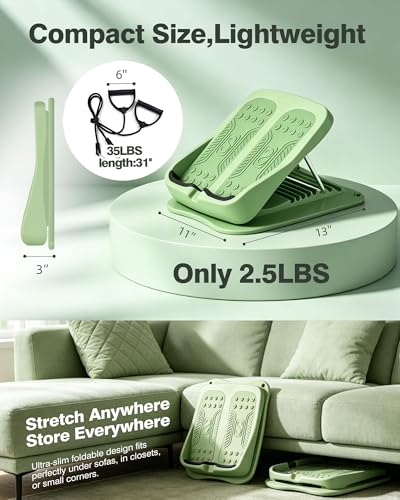 9-Level Adjustable Slant Board for Calf Stretching, Incline Board with 2 Resistance Bands, Portable Calf Stretcher for Teenagers, Office Foot Rest & Physical Therapy Equipment - color: Green