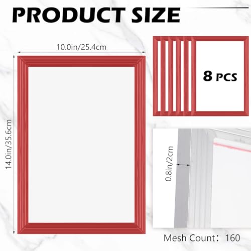 Zonon 8 Pieces 10x14 Inch Aluminum Silk Screen Printing Frames with 160 White Mesh White Polyester Screen and Red Glue Pre-Stretched Silk Frame for DIY T-Shirt Printing - size: 10 x 14 Inch