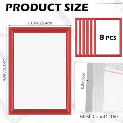 Zonon 8 Pieces 10x14 Inch Aluminum Silk Screen Printing Frames with 160 White Mesh White Polyester Screen and Red Glue Pre-Stretched Silk Frame for DIY T-Shirt Printing - size: 10 x 14 Inch