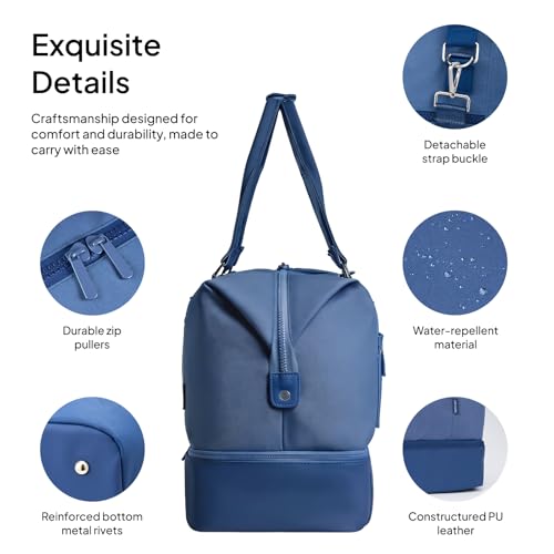 Travel Duffle Bag for Women, 40L Weekender Bags Airline Approved Carry On with Shoe Compartment & Waterproof Wet Pocket, Durable Nylon Weekender Overnight Bag for Travel, Gym, Business Trip, Blue - color: Blue