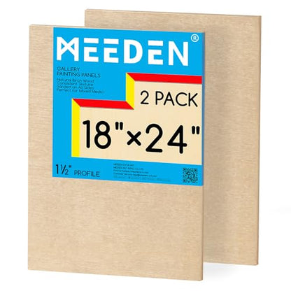 MEEDEN Unfinished Wood Canvas Board:18x24 Canvas Panel Pack of 2 | 1-1/2" Deep Wooden Panel Board, Blank Cradled Wood Art Board for Painting - Rectangle - size: 18"x24"- 2 Pack