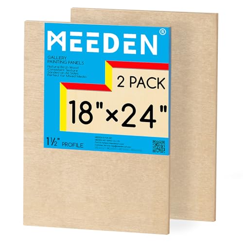 MEEDEN Unfinished Wood Canvas Board:18x24 Canvas Panel Pack of 2 | 1-1/2" Deep Wooden Panel Board, Blank Cradled Wood Art Board for Painting - Rectangle - size: 18"x24"- 2 Pack