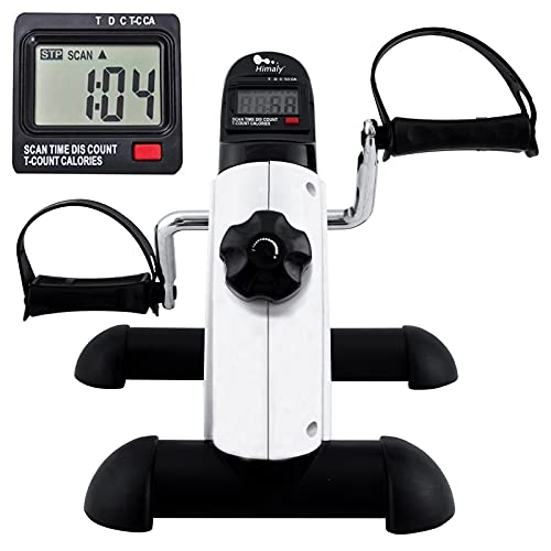 Mini Exercise Bike, himaly Under Desk Bike Pedal Exerciser Portable Foot Cycle Arm & Leg Peddler Machine with LCD Screen Displays - color: White