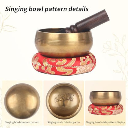 Kmise Tibetan Singing Bowls Set- Handmade in Nepal Meditation Sound Bowls for Yoga, Meditation, Mindfulness, Healing and Chakra Balancing, Stress Relief (3.5', World Tree) - color: 3.5inch World Tree