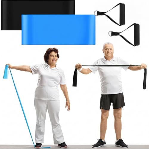 2 Pcs Resistance Band with Handles for Seniors | Chair Exercise Equipment, Physical Therapy Band, Gifts for Elderly, Women, Rehab, Physical, Grandma, Grandpa - color: Blue,Black