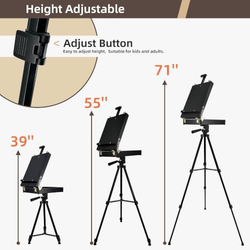 Black French Style Easel Sketch Box with Aluminum Tripod | Lightweight Black Aluminum Tripod, Adjustable Portable Plein Air Easel for Outdoor Painting, Sketching & Painting - color: Black