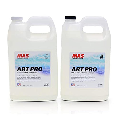 MAS Epoxies Art Pro UV Resistant Clear Epoxy Resin Kit, 2-Gallon | Zero VOCs, Self-Leveling, Ideal for Jewelry Making, Flower Preservation, Resin Crafts, Use With Pigment Powders, Alcohol Ink - size: 2 Gallon