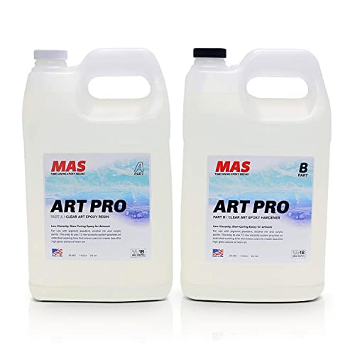 MAS Epoxies Art Pro UV Resistant Clear Epoxy Resin Kit, 2-Gallon | Zero VOCs, Self-Leveling, Ideal for Jewelry Making, Flower Preservation, Resin Crafts, Use With Pigment Powders, Alcohol Ink - size: 2 Gallon