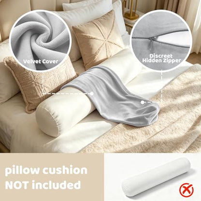 IFOYO Velvet Round Body Pillow Cover with Zipper, 35" x 8" Ultra-Soft Bolster Pillow Cover Machine Washable Long Round Pillow Case for Sleeping & Bedroom, Living Room, Case Only, Gray - color: Gray, size: 35"
