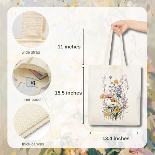 Aesthetic Canvas Tote Bag for Women with Inner Pocket - color: Bouquet