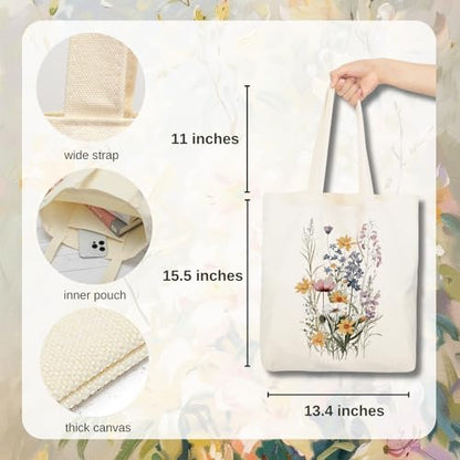 Aesthetic Canvas Tote Bag for Women with Inner Pocket - color: Bouquet