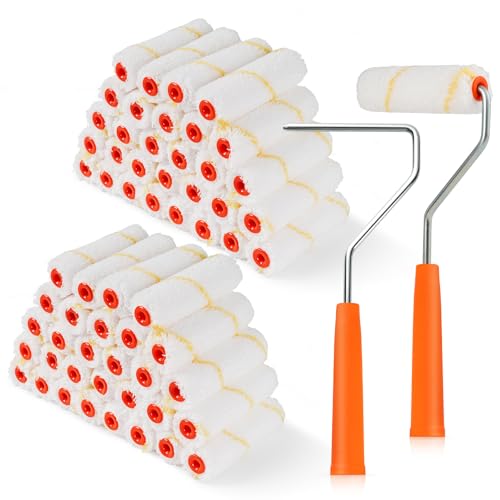 60 Pack Microfiber Paint Roller 4 Inch, 3/8 Inch Nap | Mini Paint Roller Covers, Small Paint Roller with Roller Frame, Ideal for Walls, Ceilings, Doors - size: 4 Inch,60 Pack