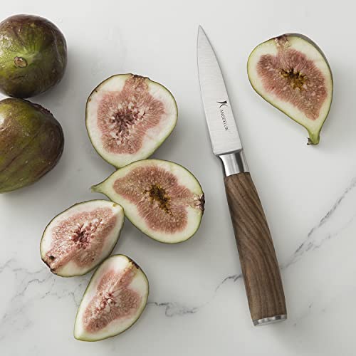kangdelun Ultra Sharp 4-Piece Chef Knife Set, 50Cr15MoV High-Carbon Stainless Steel, Torrefied Brown Ash Wood Handles, Magnetic Gift Box