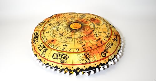 CRAFT KALA 32" in Round Mandala Floor Pillow Cushion Cover Seating Throw Cover Hippie Decorative Bohemian Ottoman Poufs Pillow Cases Boho Cotton Living Yoga Home Décor Yellow Zodiac - color: Yellow Zodiac