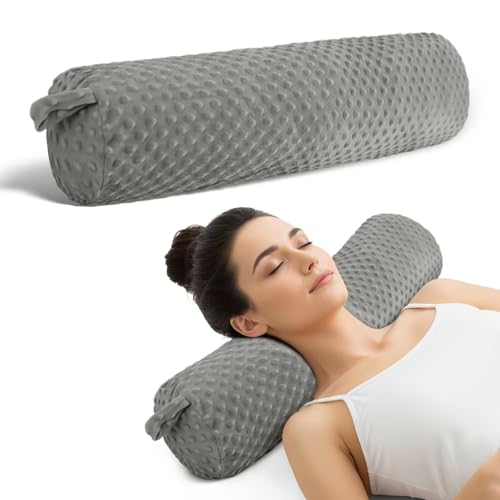 Roll Neck Bolster Pillow for Couch Memory Foam 24In Dark Grey Round Cervical Neck Pillows Support for Sleeping,Round Bolster Cushion for Bed,Legs,Back and Yoga - color: Dark Grey