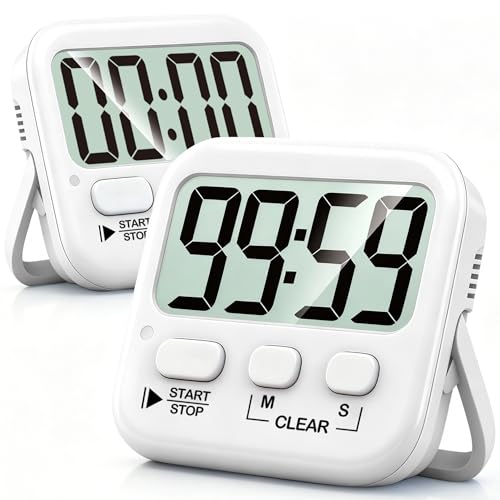 Antonki 2 Pack Digital Timer for Kids Classroom Kitchen Timers for Cooking | w/ Battery, Easy to View, Alarm, Mute Mode, Count Down/Up, Magnetic, Kickstand, Hanging, Classroom Timer for Teacher Supplies - color: Pure White *2