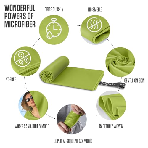 VENTURE 4TH Quick Dry Microfiber Towel for Camping & Gym - Lime Large - color: Lime, size: 60.00" x 31.50"