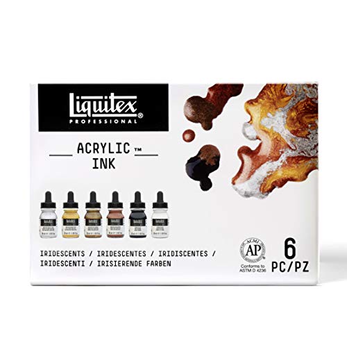 Liquitex Professional Acrylic Ink, 1-fl oz (30ml), Iridescent Color Set, Set of 6 | Ultra Fluid Acrylic, Highly Pigmented, Dye-Free, Non-Fading, Satin Finish, Permanent When Dry, Lightfast - color: Iridescent - Set of 6