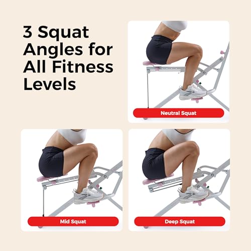 Sunny Health & Fitness Smart Row-N-Ride Glute & Leg Trainer, Foldable Squat Assist Rower with Exclusive SunnyFit App Connection - color: Pink