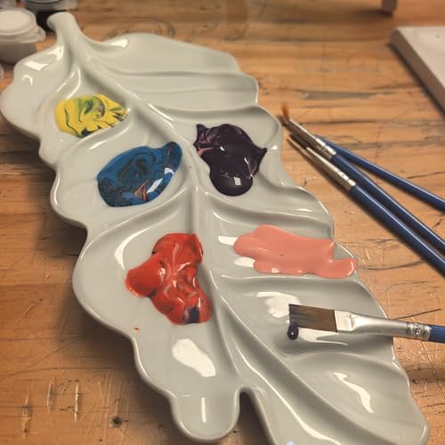 Leaf-Shaped Ceramic Paint Palette White Painting Tray Artist Porcelain Mixing Dish for Watercolor, Acrylic, Painter's Gift Painting Holder
