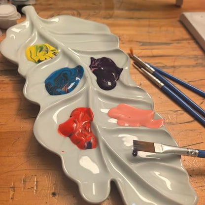 Leaf-Shaped Ceramic Paint Palette White Painting Tray Artist Porcelain Mixing Dish for Watercolor, Acrylic, Painter's Gift Painting Holder