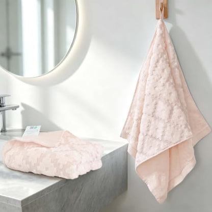 VOOVA & MOVAS Pink Hand Towels 2 Pack, 100% Cotton, 13x29 in | Lightweight Fluffy, Absorbent & Quick Dry, Fade Resistant, Jacquard Design, Built-in Hanging Loop, Gentle on Skin - color: Pink