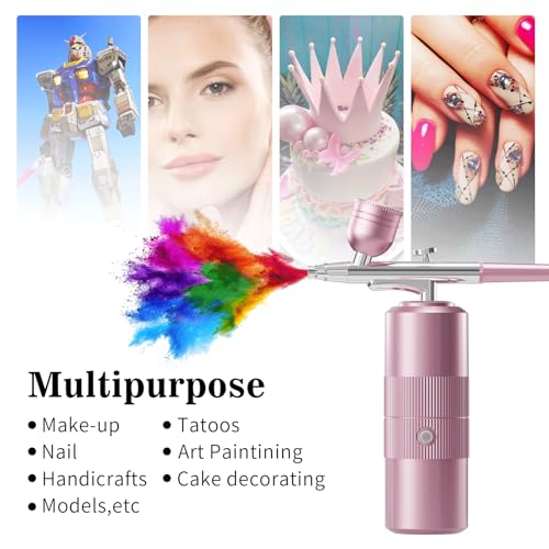 Airbrush Kit with Compressor Portable Airbrush Kit 48PSI High-Pressure Non-Clogging Air Brush Set Cordless Rechargeable with 0.3mm Nozzle and Cleaning Brush for Painting,Nail Art, Makeup (pink) - color: Pink