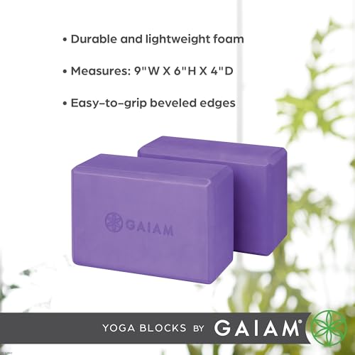 Gaiam Yoga Block - Supportive Latex-Free Eva Foam - Soft Non-Slip Surface with Beveled Edges for Yoga, Pilates, Meditation - color: Deep Purple, style: 2 Blocks
