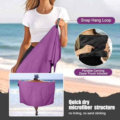 Quick Dry Travel Towel, 3 Sizes 1 Pack Camping Microfiber Towel, Lightweight Fast Drying Towels Set 60"x30", 30"x15", 15"x15" w/Bag for Gym, Beach, Hiking, Swimming, Purple - color: Purple