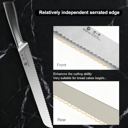 imarku Bread Knife 10 Inch: Japanese High Carbon Stainless Steel | Professional Grade Serrated Bread Knife, Razor Sharp Edge Cake Knife for Homemade Bread Bagels Cake, Stainless Steel Handle - color: Classic Silver