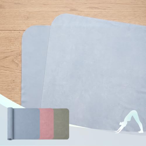 Breling 3 Pack Suede Yoga Towels 26"x73" Non-Slip Hot Yoga Towel Mats with Highly Absorbent Soft Suede Microfiber Rapid Dry for Bikram Pilates Home Workout Women Pink Lotus Bean Green Light Blue