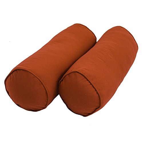 Blazing Needles Double-Corded Solid Twill Bolster Pillows with Inserts (Set of 2), 20" x 8", Spice - color: Spice